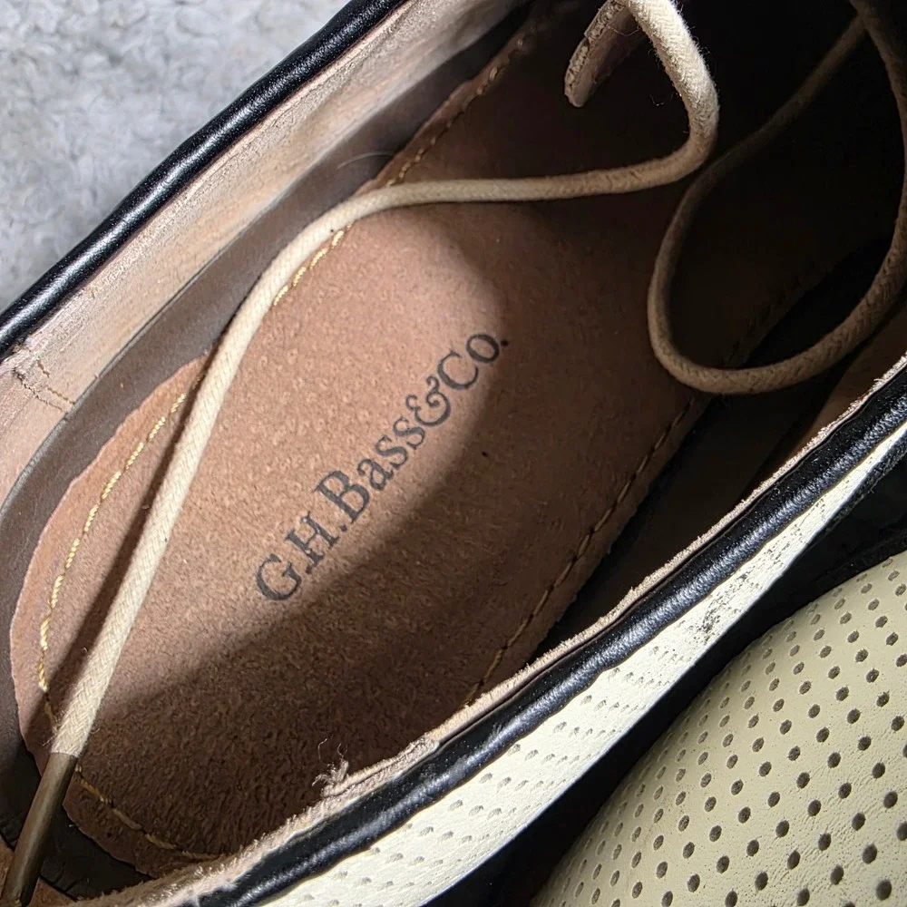 GH Bass Burlington Saddle Shoes Black White Perforated Leather Men 12D Excellent